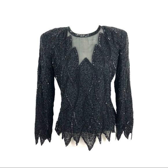 VTG Rina Z Beaded 100% Silk Formal Party Blouse M - Picture 1 of 16